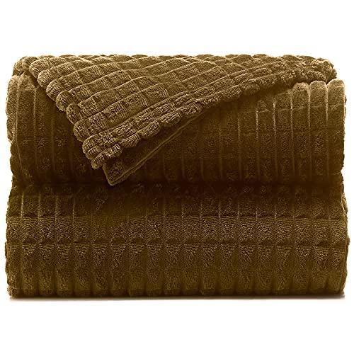 Throw Blankets – 60”x80”, Twin Size, Military Olive - Waffle Blanket - Lightweight Flannel Fleece - Soft, Cozy - Perfect for Bed, Sofa, Couch - SHOP NO2CO2