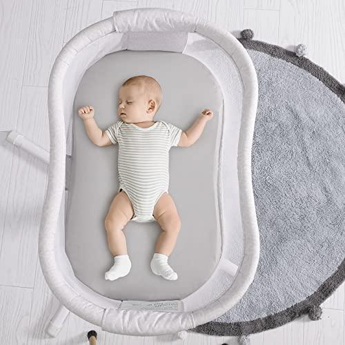 TILLYOU Cotton Fitted Bassinet Sheets for Baby Boy Girl, Fit for Halo Bassinet Swivel Sleeper, Adapt to Hourglass Bassinet Mattress Sheet, 31.5'' x 18'', 2 Pack Pale Gray - SHOP NO2CO2