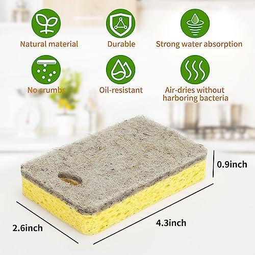 Timissu 12 Pack Natural Kitchen Sponges, Plant-Based Biodegradable Sponge, Non-Scratch Scrubber for Dish & Sink Cleaning, Coconut Cellulose Household Dishwashing Color Bulk Sponges - SHOP NO2CO2