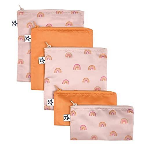 Tiny Twinkle 5 Pack Reusable Snack Bags - Machine Washable, PFAS, PVC, BPA, Phthalate-Free Reusable Baby and Toddler Food Safe Snack Bags (Boho Rainbow) - SHOP NO2CO2