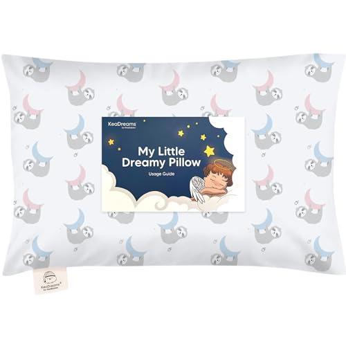 Toddler Pillow with Pillowcase - 13x18 My Little Dreamy Pillow, Organic Cotton Toddler Pillows for Sleeping, Kids Pillow, Travel Pillows, Mini Pillow, Nursery Pillow, Toddler Bed Pillow (Moon Sloth) - SHOP NO2CO2