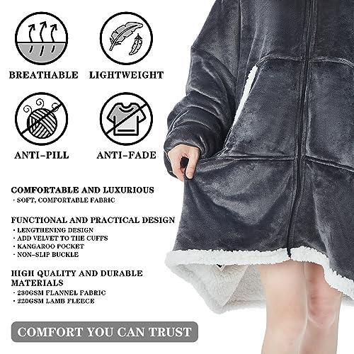 Topcee Oversized Wearable Blanket Sherpa Fleece Blanket Hoodie Comfortable Soft Warm Thick Big Hooded Sweatshirt Hoodie Blanket - Cozy and Fuzzy blanket Hoodie with Giant Pocket - Dark Grey - SHOP NO2CO2