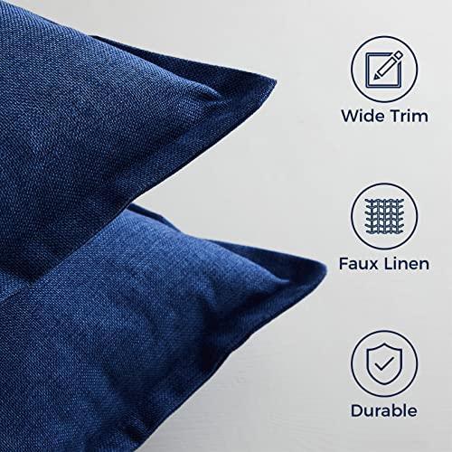 Topfinel Navy Blue Decorative Pillow Cover 18x18 Inch Set of 2,Farmhouse Textured Linen Edges Trimmed Accent Throw Pillow Covers,Boho Rustic Soft Square Cushion Cases Square for Bed Couch Sofa Car - SHOP NO2CO2