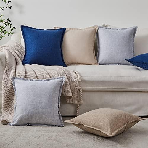 Topfinel Navy Blue Decorative Pillow Cover 18x18 Inch Set of 2,Farmhouse Textured Linen Edges Trimmed Accent Throw Pillow Covers,Boho Rustic Soft Square Cushion Cases Square for Bed Couch Sofa Car - SHOP NO2CO2