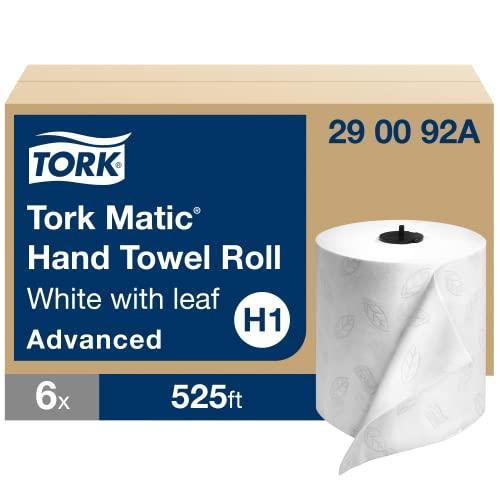 Tork Matic Hand Towel Roll, White With Gray Leaf, Advanced, H1, 100% Recycled Fiber, High Absorbency, Medium Capacity, 2-Ply, 6 Rolls x 525 ft - 290092A - SHOP NO2CO2