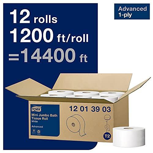 Tork Mini Jumbo Toilet Paper Roll White T2, Advanced, 1-Ply, 12 x 1200', 12013903 - SHOP NO2CO2