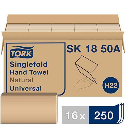 Tork Singlefold Paper Hand Towel Natural H22, Universal, 100% Recycled Fibers, 16 x 250 Sheets, SK1850A - SHOP NO2CO2