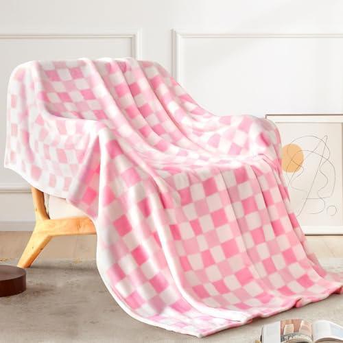 Touchat Fleece Throw Blankets, Gradient Pink Buffalo Plaid Throw Blanket for Couch Sofa Bed, Soft Warm Fuzzy Cozy Plush Checkered Blanket, Lightweight Farmhouse Decor 50" x 60" (Light Deep pink plaid) - SHOP NO2CO2