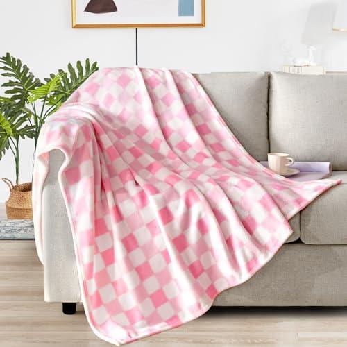 Touchat Fleece Throw Blankets, Gradient Pink Buffalo Plaid Throw Blanket for Couch Sofa Bed, Soft Warm Fuzzy Cozy Plush Checkered Blanket, Lightweight Farmhouse Decor 50" x 60" (Light Deep pink plaid) - SHOP NO2CO2