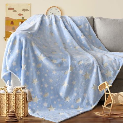 Touchat Glow in The Dark Blanket for Girls Boys, Unique Gifts for Boys Girls Kids in Halloween Christmas Birthday, Soft Cozy Flannel Fleece Throw Blanket for Bed Sofa Couch, 50" x 60"(Blue) - SHOP NO2CO2