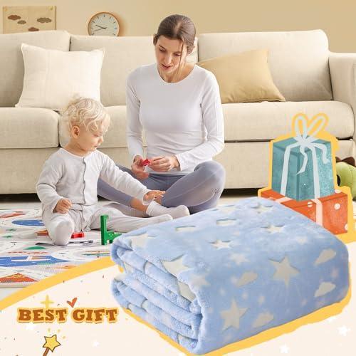 Touchat Glow in The Dark Blanket for Girls Boys, Unique Gifts for Boys Girls Kids in Halloween Christmas Birthday, Soft Cozy Flannel Fleece Throw Blanket for Bed Sofa Couch, 50" x 60"(Blue) - SHOP NO2CO2