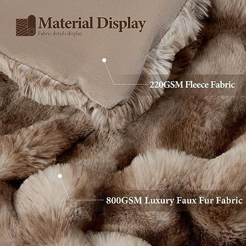 Touchat Luxury 1000GSM Faux Rabbit Fur Throw Blanket, Super Heavy Warm Cozy Brown Blankets for Couch Bed Sofa, Ruched Plush Fuzzy Elegant Soft Reversible Mink Blanket for Living Room Bedroom - SHOP NO2CO2