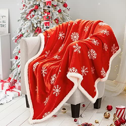 Touchat Red Sherpa Christmas Throw Blanket, Fuzzy Fluffy Soft Cozy Blanket, Fleece Flannel Plush Microfiber Blanket for Couch Bed Sofa (50" X 60",Snowflake) - SHOP NO2CO2