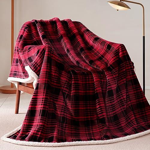 Touchat Sherpa Plaid Throw Blanket(60" X 70", Plaid Red), Fuzzy Fluffy Cozy Soft Blanket, Fleece Flannel Plush Twin Size Microfiber Blanket for Couch Bed Sofa - SHOP NO2CO2