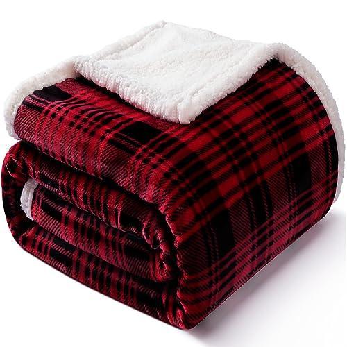 Touchat Sherpa Plaid Throw Blanket(60" X 70", Plaid Red), Fuzzy Fluffy Cozy Soft Blanket, Fleece Flannel Plush Twin Size Microfiber Blanket for Couch Bed Sofa - SHOP NO2CO2