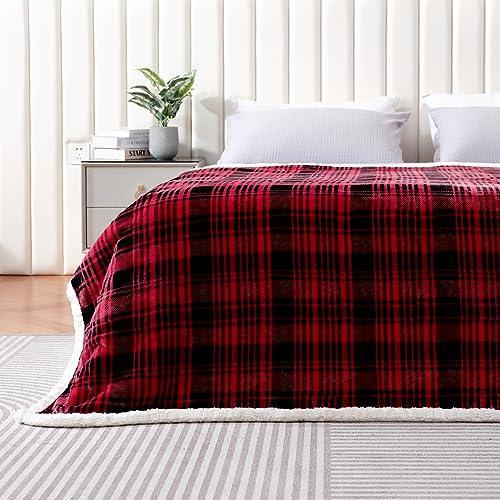 Touchat Sherpa Plaid Throw Blanket(60" X 70", Plaid Red), Fuzzy Fluffy Cozy Soft Blanket, Fleece Flannel Plush Twin Size Microfiber Blanket for Couch Bed Sofa - SHOP NO2CO2