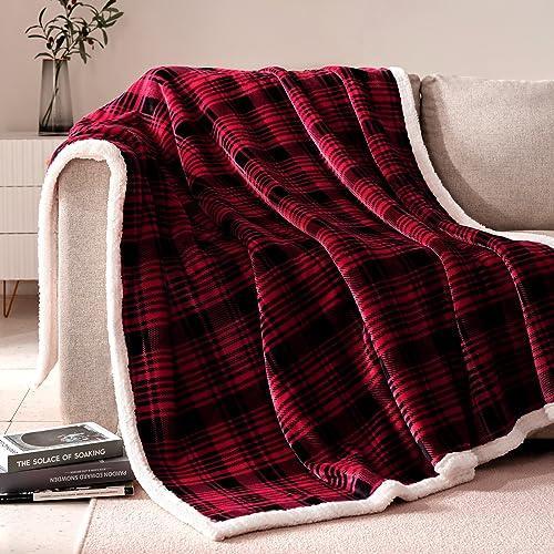 Touchat Sherpa Plaid Throw Blanket(60" X 70", Plaid Red), Fuzzy Fluffy Cozy Soft Blanket, Fleece Flannel Plush Twin Size Microfiber Blanket for Couch Bed Sofa - SHOP NO2CO2