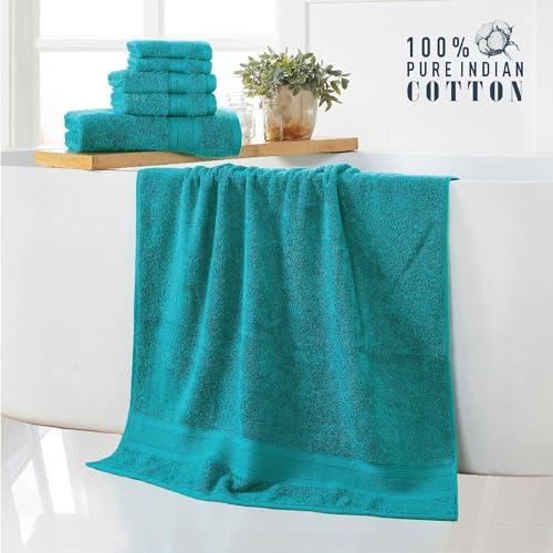 TRIDENT Luxury Soft Christmas Towel Sets for Bathroom, 6 Piece Towels Set, 2 Bath Towels, 2 Hand Towels, 2 face Cloths, Christmas Clearance Towel Set, Ring Spun Cotton 100%, Xmas Teal Towel Set - SHOP NO2CO2