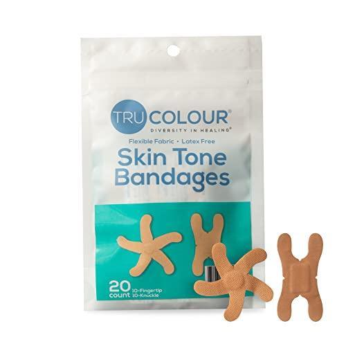 Tru Colour - Knuckle and Fingertip Bandages, Flexible Fabric Adhesive Bandages, Beige Skin Tone Shade, Aqua Bag, 20 Count - SHOP NO2CO2