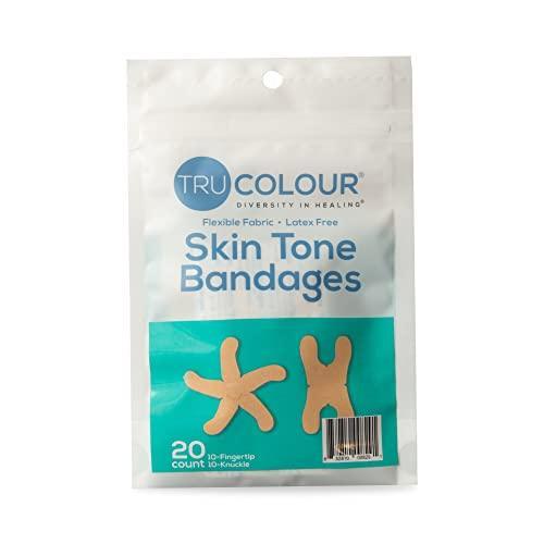 Tru Colour - Knuckle and Fingertip Bandages, Flexible Fabric Adhesive Bandages, Beige Skin Tone Shade, Aqua Bag, 20 Count - SHOP NO2CO2