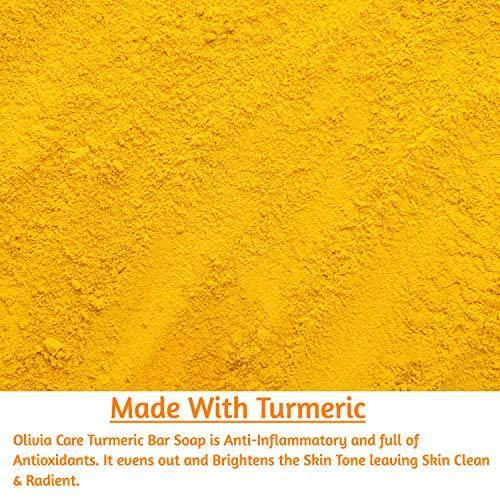 Turmeric Bar Soap By Olivia Care - 100% Natural, Vegan & Organic - For Face & Body Exfoliate, Hydrate, Moisturize & Deep Clean - Triple-Milled - Infused with Antioxidants & Sustainable Palm Oil - 8 OZ - SHOP NO2CO2