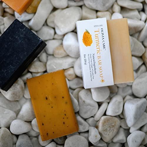 Turmeric Bar Soap By Olivia Care - 100% Natural, Vegan & Organic - For Face & Body Exfoliate, Hydrate, Moisturize & Deep Clean - Triple-Milled - Infused with Antioxidants & Sustainable Palm Oil - 8 OZ - SHOP NO2CO2