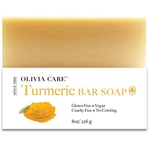 Turmeric Bar Soap By Olivia Care - 100% Natural, Vegan & Organic - For Face & Body Exfoliate, Hydrate, Moisturize & Deep Clean - Triple-Milled - Infused with Antioxidants & Sustainable Palm Oil - 8 OZ - SHOP NO2CO2