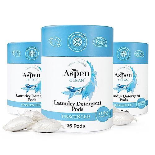 Unscented Laundry Pods by AspenClean, New and Improved Packaging, Zero Plastic, Vegan, Hypoallergenic Natural Laundry Detergent, EWG Verified™ - 36 Count (3 Pack) - SHOP NO2CO2