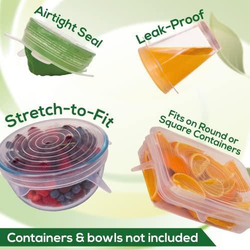 unwasted Reusable Silicone Lids – Versatile Freezer to Microwave Cover for Food – Leak-Proof Silicone Stretch Lids for 3” - 12” Container, Bowl, or Cup – Dishwasher Safe Silicone Bowl Covers - SHOP NO2CO2