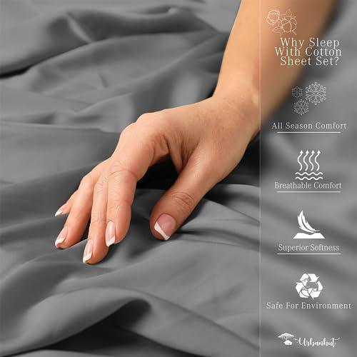 URBANHUT 100% Cotton Queen Sheets Set (4Pc), 700 Thread Count, Soft Luxury Bed Sheets for Queen Size Bed, Sateen Weave Hotel Sheets, 16'' Elasticized Deep Pocket - Dark Grey - SHOP NO2CO2