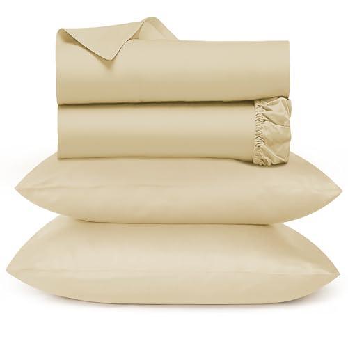 URBANHUT 1000 Thread Count 100% Solid Cotton California King Sheet Set, Luxury Bedding Set for Cal King Bed, All Season Sateen Weave Hotel Bedsheets, 16" Elasticized Deep Pocket, Comfy -Sand (4Pc) - SHOP NO2CO2