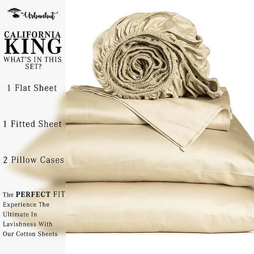 URBANHUT 1000 Thread Count 100% Solid Cotton California King Sheet Set, Luxury Bedding Set for Cal King Bed, All Season Sateen Weave Hotel Bedsheets, 16" Elasticized Deep Pocket, Comfy -Sand (4Pc) - SHOP NO2CO2