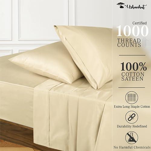 URBANHUT 1000 Thread Count 100% Solid Cotton California King Sheet Set, Luxury Bedding Set for Cal King Bed, All Season Sateen Weave Hotel Bedsheets, 16" Elasticized Deep Pocket, Comfy -Sand (4Pc) - SHOP NO2CO2