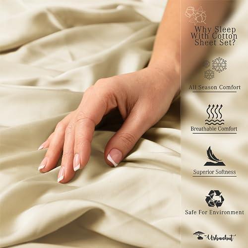 URBANHUT 1000 Thread Count 100% Solid Cotton California King Sheet Set, Luxury Bedding Set for Cal King Bed, All Season Sateen Weave Hotel Bedsheets, 16" Elasticized Deep Pocket, Comfy -Sand (4Pc) - SHOP NO2CO2