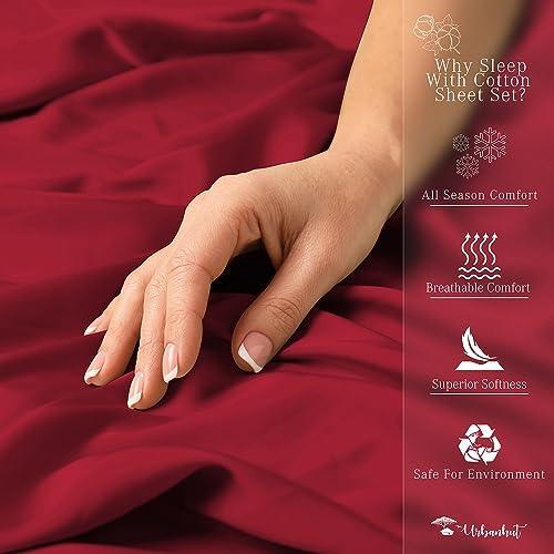 URBANHUT 1000 Thread Count Sheets Set King Size, 100% Pure Cotton, Egyptian Cotton Like Long Staple Soft & Breathable, 4 Pc Bed Sheet Sets, Luxury Hotel Sateen Sheets Fits 16" Deep Pocket - Burgundy - SHOP NO2CO2