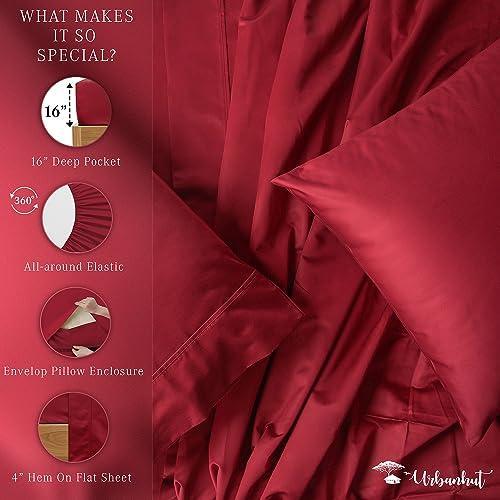 URBANHUT 1000 Thread Count Sheets Set King Size, 100% Pure Cotton, Egyptian Cotton Like Long Staple Soft & Breathable, 4 Pc Bed Sheet Sets, Luxury Hotel Sateen Sheets Fits 16" Deep Pocket - Burgundy - SHOP NO2CO2