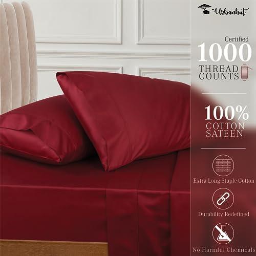 URBANHUT 1000 Thread Count Sheets Set King Size, 100% Pure Cotton, Egyptian Cotton Like Long Staple Soft & Breathable, 4 Pc Bed Sheet Sets, Luxury Hotel Sateen Sheets Fits 16" Deep Pocket - Burgundy - SHOP NO2CO2