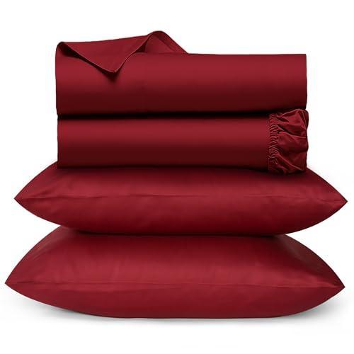 URBANHUT 1000 Thread Count Sheets Set King Size, 100% Pure Cotton, Egyptian Cotton Like Long Staple Soft & Breathable, 4 Pc Bed Sheet Sets, Luxury Hotel Sateen Sheets Fits 16" Deep Pocket - Burgundy - SHOP NO2CO2