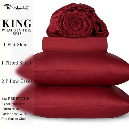 URBANHUT 1000 Thread Count Sheets Set King Size, 100% Pure Cotton, Egyptian Cotton Like Long Staple Soft & Breathable, 4 Pc Bed Sheet Sets, Luxury Hotel Sateen Sheets Fits 16" Deep Pocket - Burgundy - SHOP NO2CO2