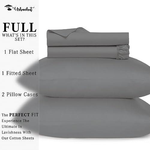 URBANHUT Full Size Sheets Sets (4Pc), 100% Cotton Sheets, 400 Thread Count, Soft & Smooth Luxury Sateen Weave Full Sheets Set - Cooling Sheets with 14'' Elasticized Deep Pockets - Dark Grey - SHOP NO2CO2