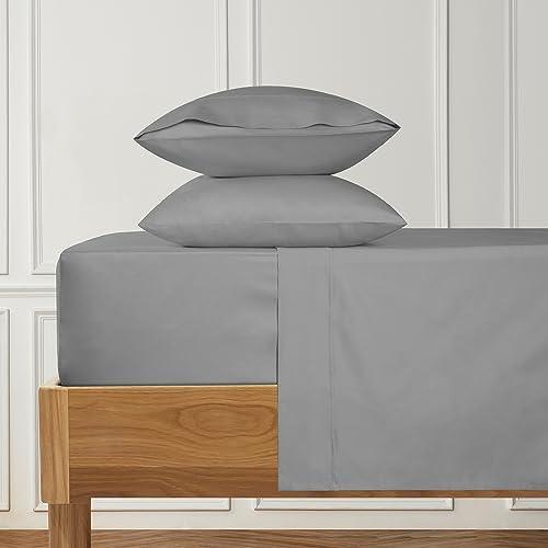 URBANHUT Full Size Sheets Sets (4Pc), 100% Cotton Sheets, 400 Thread Count, Soft & Smooth Luxury Sateen Weave Full Sheets Set - Cooling Sheets with 14'' Elasticized Deep Pockets - Dark Grey - SHOP NO2CO2