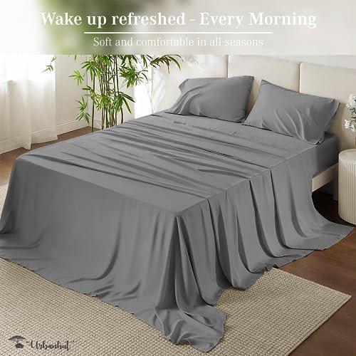 URBANHUT Full Size Sheets Sets (4Pc), 100% Cotton Sheets, 400 Thread Count, Soft & Smooth Luxury Sateen Weave Full Sheets Set - Cooling Sheets with 14'' Elasticized Deep Pockets - Dark Grey - SHOP NO2CO2