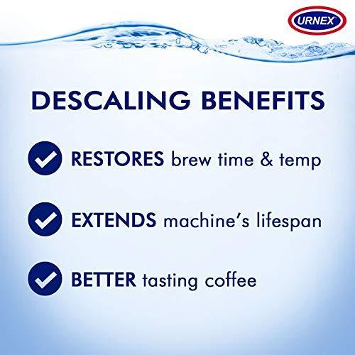 Urnex Dezcal Coffee and Espresso Descaler and Cleaner - 2 Pack - Activated Scale Remover Use with Home Coffee Brewers Espresso Machines Pod Machines Capsule Machines Kettles Garmet Steamers - SHOP NO2CO2