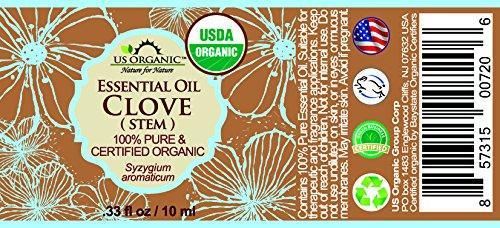 US Organic 100% Pure Clove Stem Essential Oil - USDA Certified Organic, Steam Distilled (10 ml) - SHOP NO2CO2