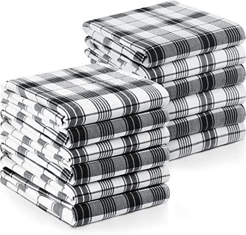 Utopia Towels Plaid Check Dish Towels, 15 x 25 Inches, 100% Ring Spun Cotton Super Absorbent Linen Kitchen Towels, Soft Reusable Cleaning Bar and Tea Towels Set (12 Pack, Black, White) - SHOP NO2CO2