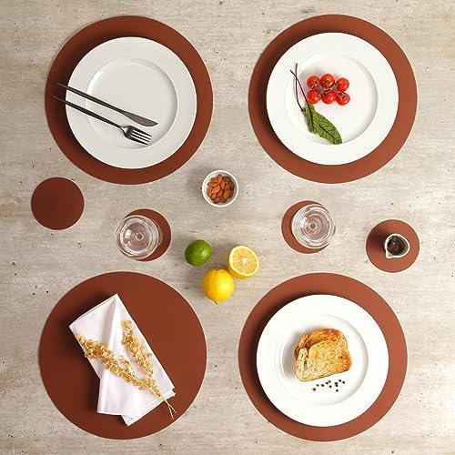 vacavaliente Set of 4 Round Coasters 4''x 4''. Brown Cocoa. Sustainable Recycled Leather, Eco-Friendly, Minimalist Design. - SHOP NO2CO2