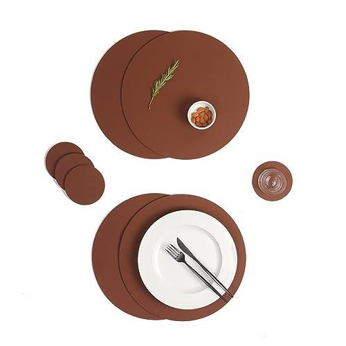 vacavaliente Set of 4 Round Coasters 4''x 4''. Brown Cocoa. Sustainable Recycled Leather, Eco-Friendly, Minimalist Design. - SHOP NO2CO2