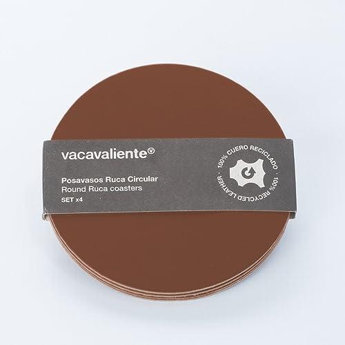 vacavaliente Set of 4 Round Coasters 4''x 4''. Brown Cocoa. Sustainable Recycled Leather, Eco-Friendly, Minimalist Design. - SHOP NO2CO2