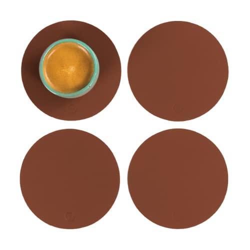 vacavaliente Set of 4 Round Coasters 4''x 4''. Brown Cocoa. Sustainable Recycled Leather, Eco-Friendly, Minimalist Design. - SHOP NO2CO2