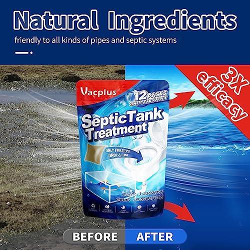 Vacplus Septic Tank Treatment - 12 Packs for 1-Year Supply, Flushable & Dissolvable Septic Tank Treatment Packets with Easy Operation, Biodegradable Septic Tank Treatment Enzymes for Wastes & Odors - SHOP NO2CO2